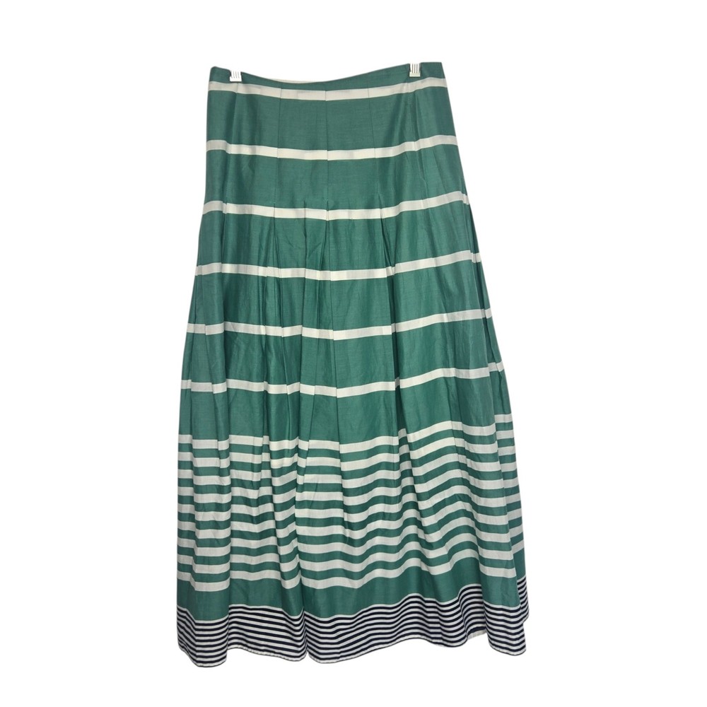 Boden Women Nautical Cotton Maxi Skirt Striped Summer Flowy Green Pleated Full 4