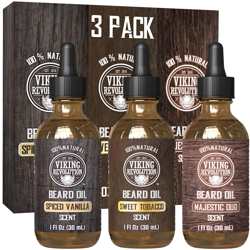 Beard Oil for Men 3 Pack - Natural Mens Beard Oil Variety Set - Spiced Vanilla,