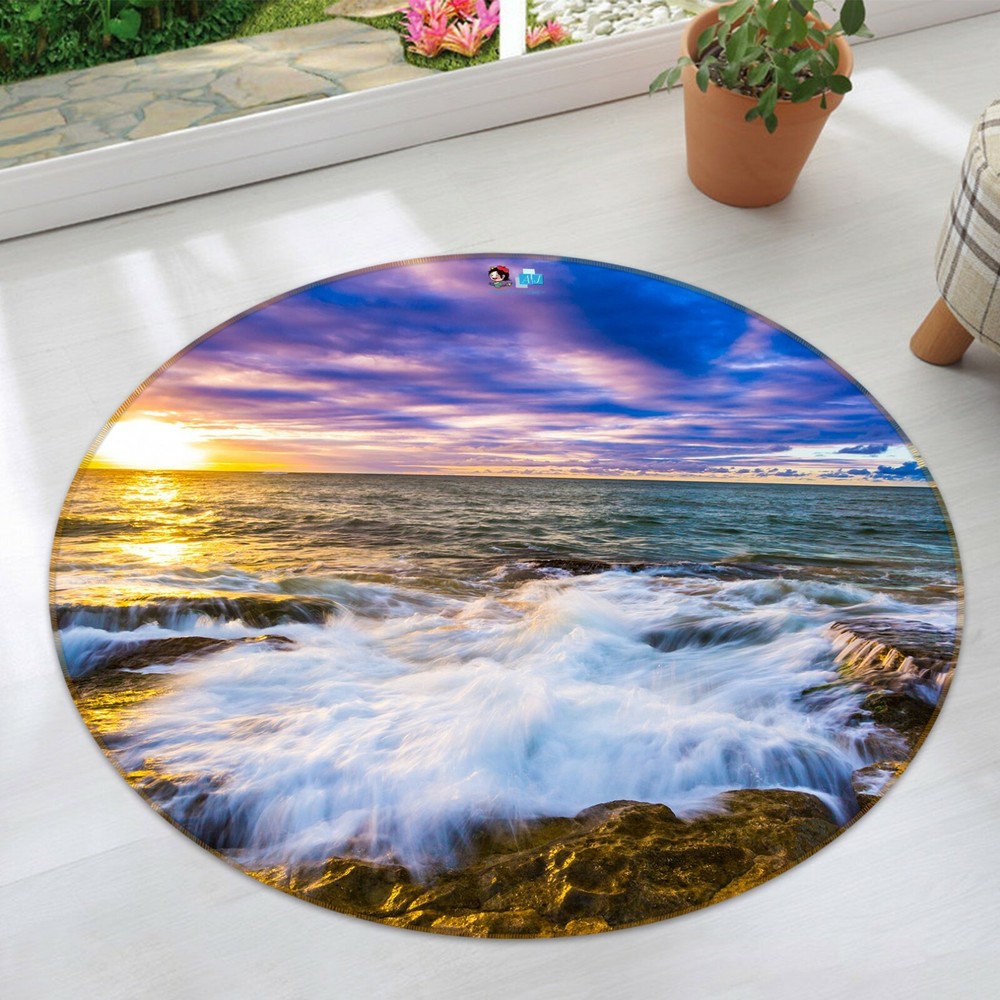 3D Sea Waves Sunset NAO3886 Game Rug Mat Elegant Photo Carpet Mat Fay