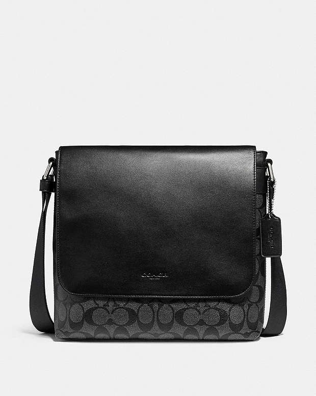 Coach Charles Small Messenger In Signature  Coated Canvas Black  EUC
