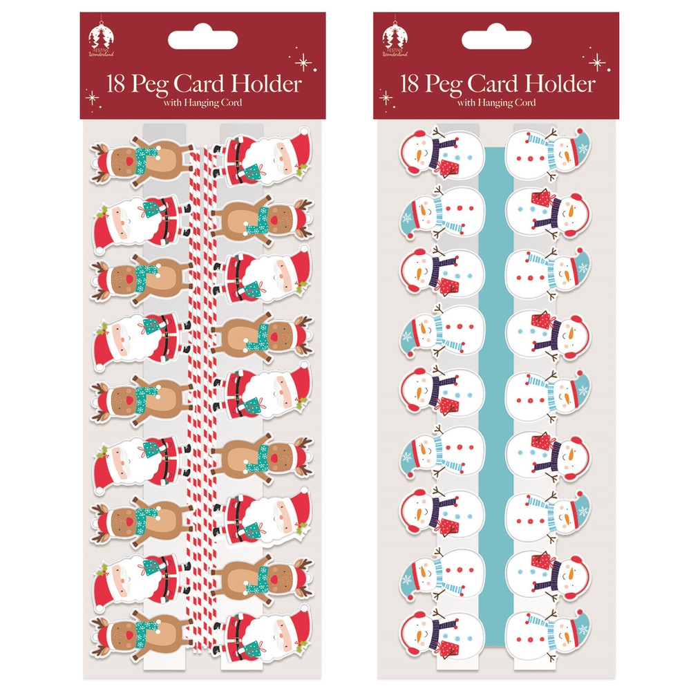 Christmas Card Holder Wooden Pegs & Hanging Cord Pack Of 18 Craft Decorations