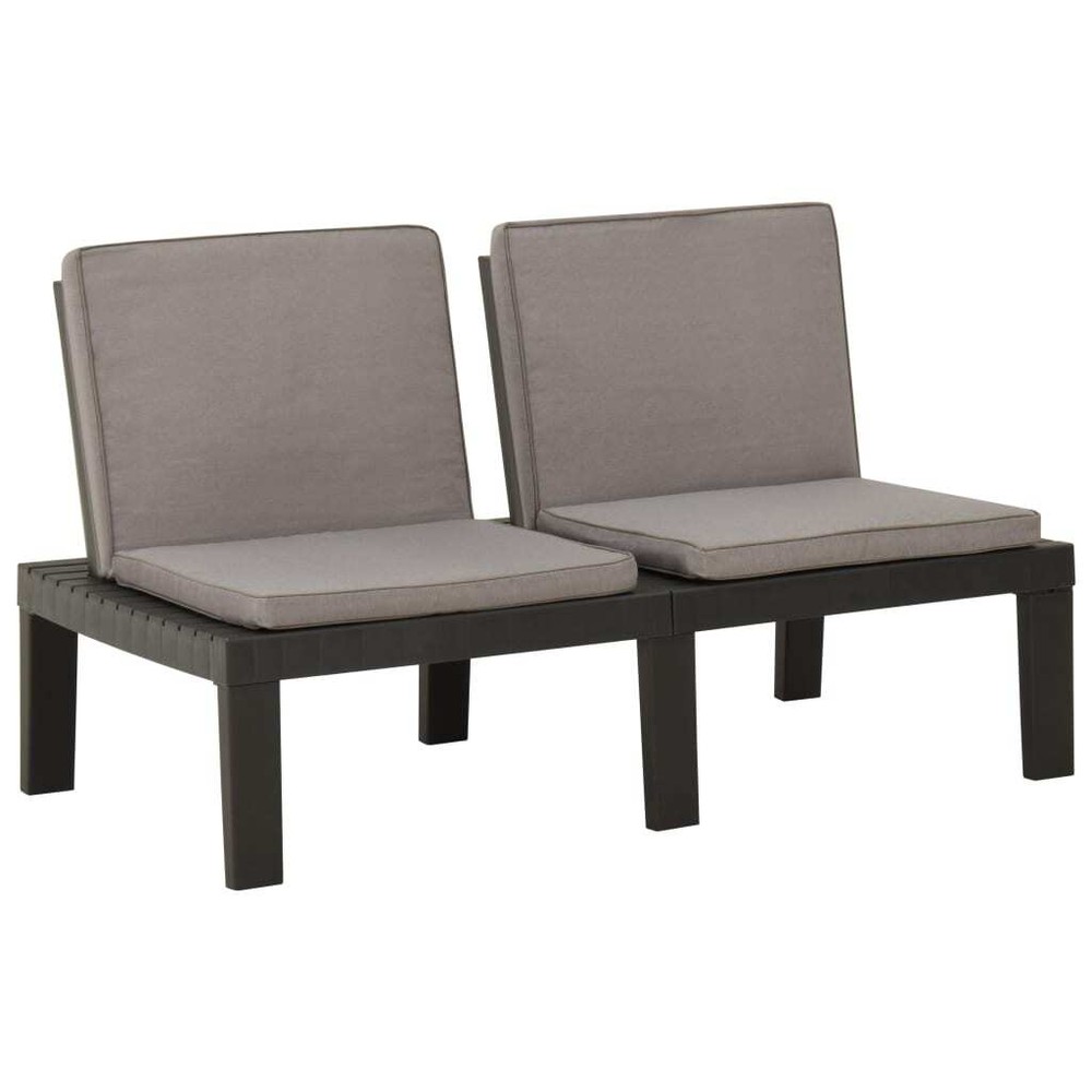 NNEVL Grey Plastic Garden Lounge Bench with Comfortable Cushion