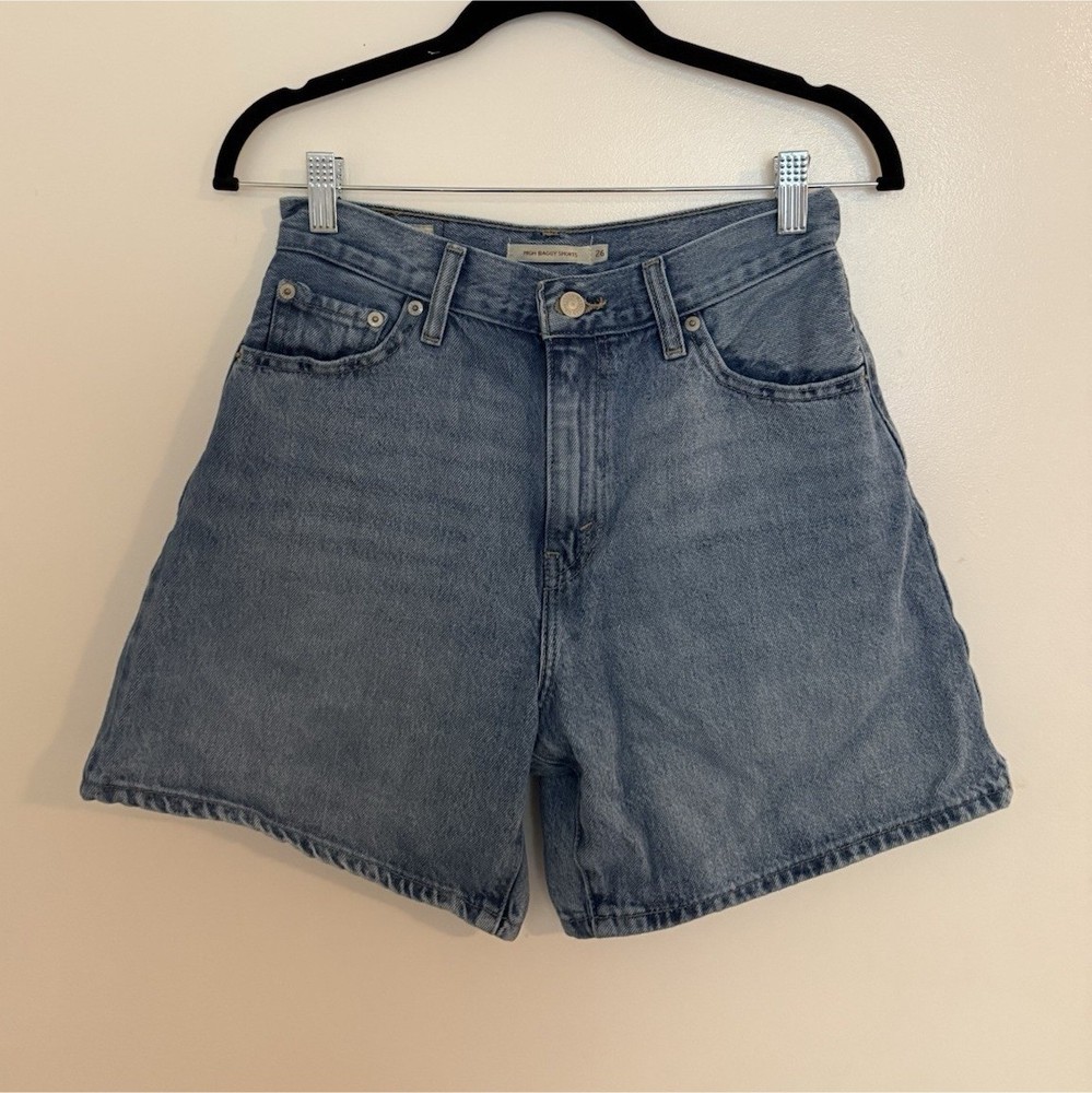 Levi's Women's High Rise Cut Off Shorts Blue Denim 5-Pocket Button Logo Casual