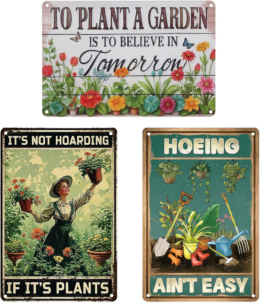 3PCS Funny Metal Garden Signs Decor for Outside,Patio,Yard,Backyard,Gardening