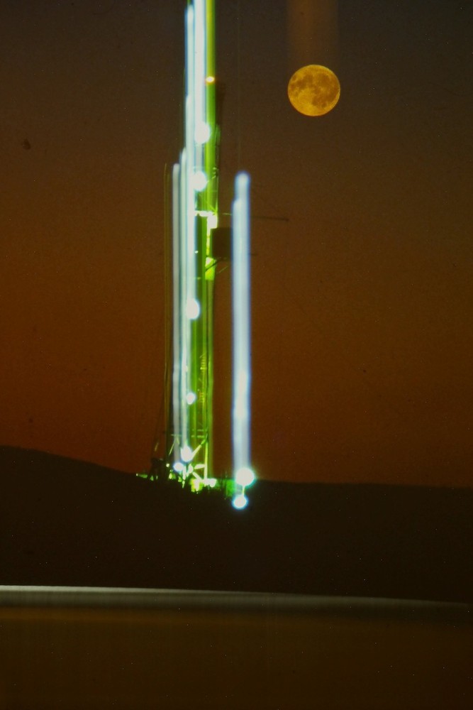 c1970's 35mm Slide Film Full Moon Illuminated Tower Night Building Horizon Water