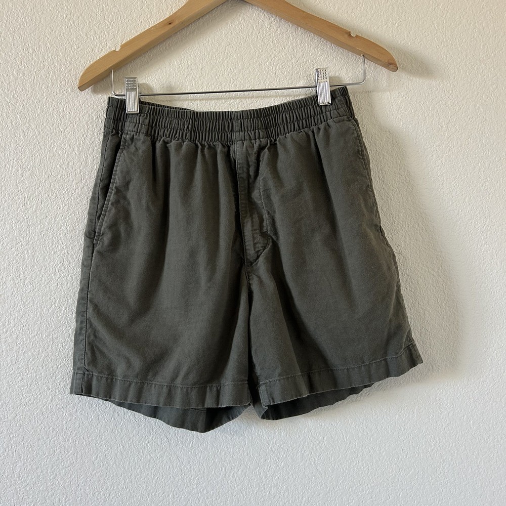 Uniqlo Stretch Easy Shorts Mens S Olive Green Drawstring Casual Linen/Cotton