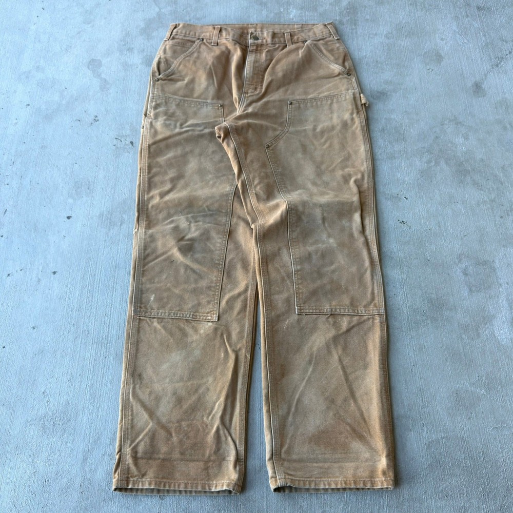 Carhartt faded brown double knee work wear carpenter pants 34x34