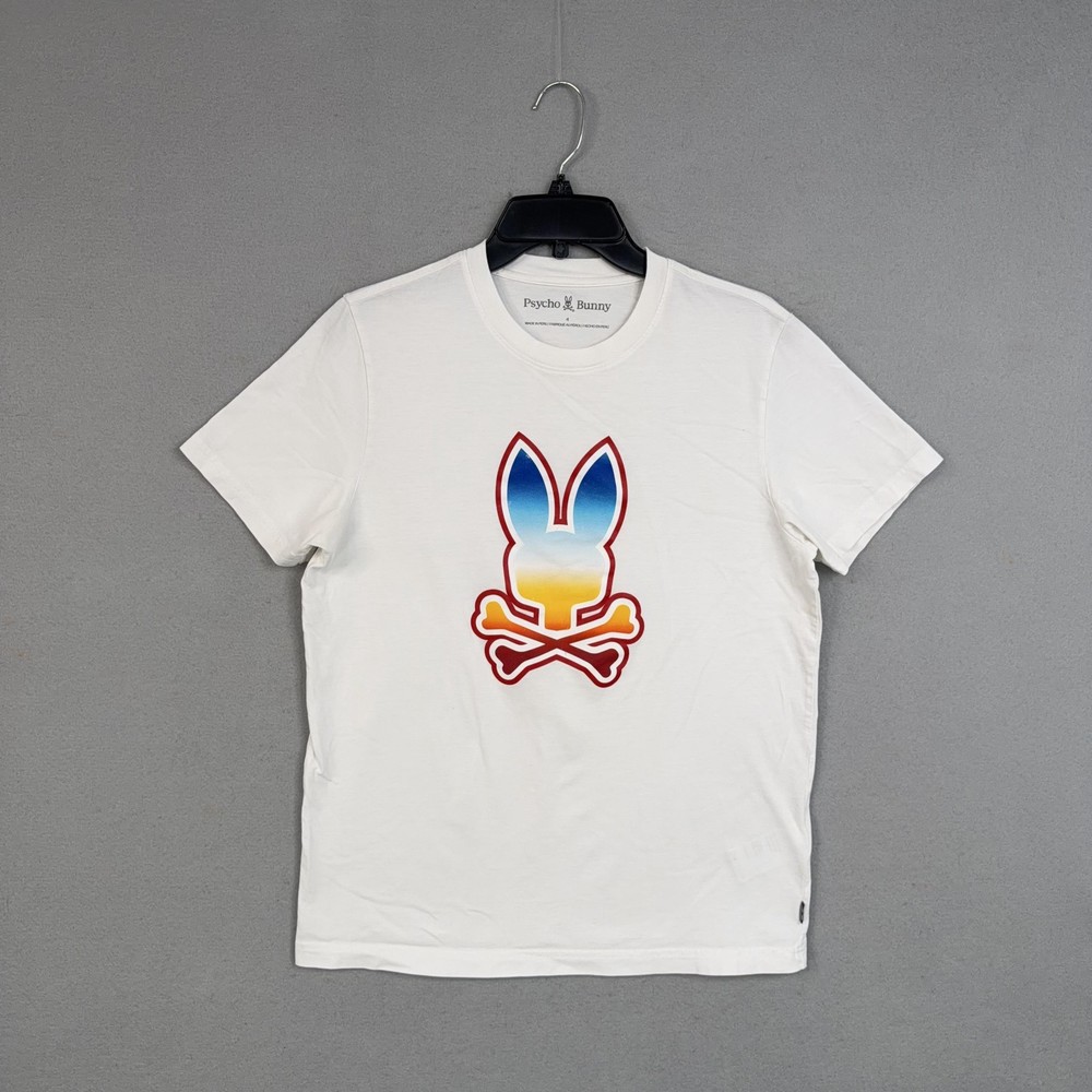Psycho Bunny Shirt Mens 4 White Gradient Skull Bunny Graphic Tee Crewneck