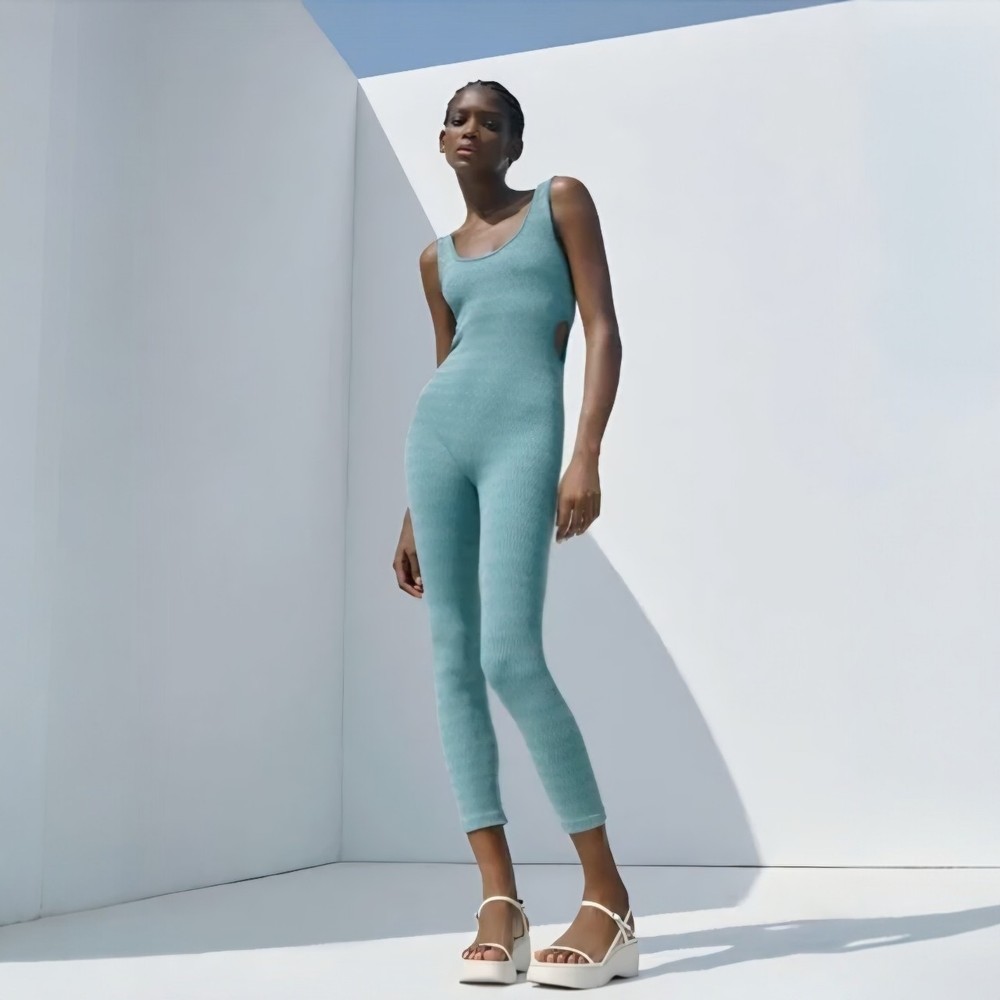Zara blue seamless contour collection jumpsuit cut out sides,  Size XS-S