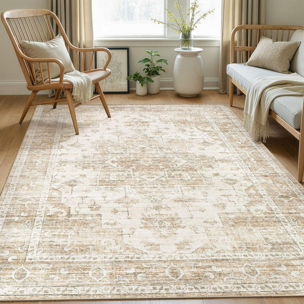 Washable Area Rugs 5X7, Soft Large 5X7 Rugs for Living Room Non-Slip Vintage Bei