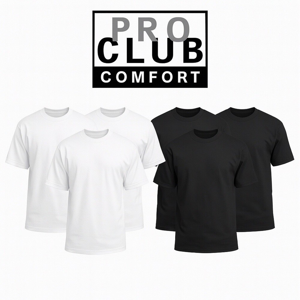 3 PACK PRO CLUB COMFORT T-SHIRT MENS BLACK &WHITE PLAIN BASIC S-3XL