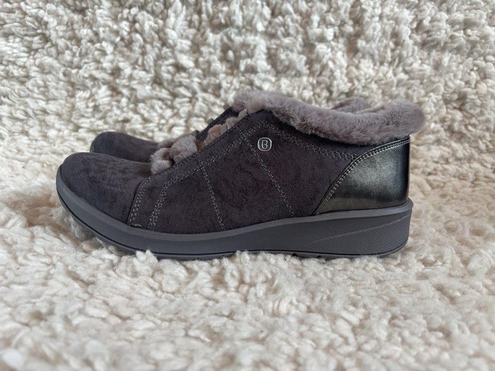 Bzees Gray Faux Fur Lined Women's Slip-On Comfort Lightweight Shoes