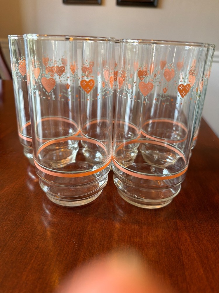 Corelle Forever Yours Coral Heart 16 oz Drinking Glasses Set Of 5 5.75