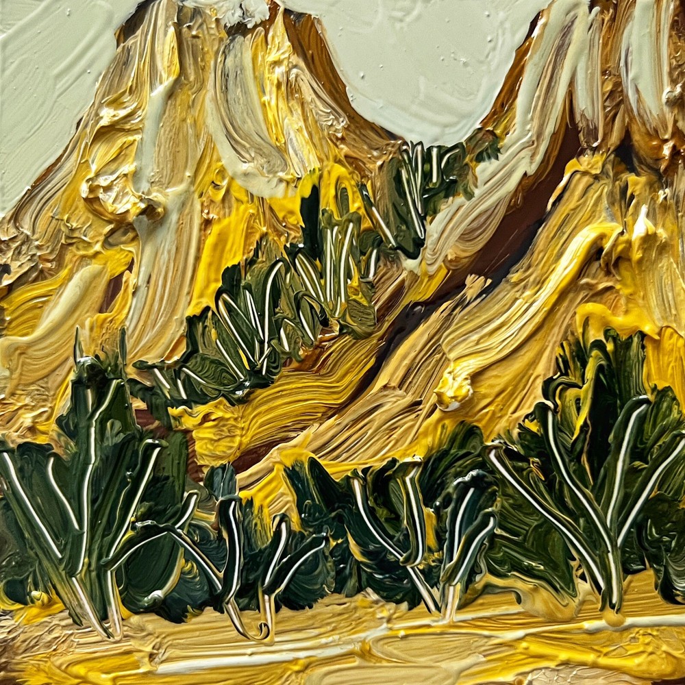 Abstract Landscape Original Miniature Art Mountain Trees Forest Oil Painting-image