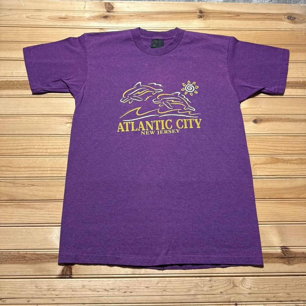 Vintage 90s Atlantic City New Jersey Resort Striped Souvenir T-Shirt - Medium