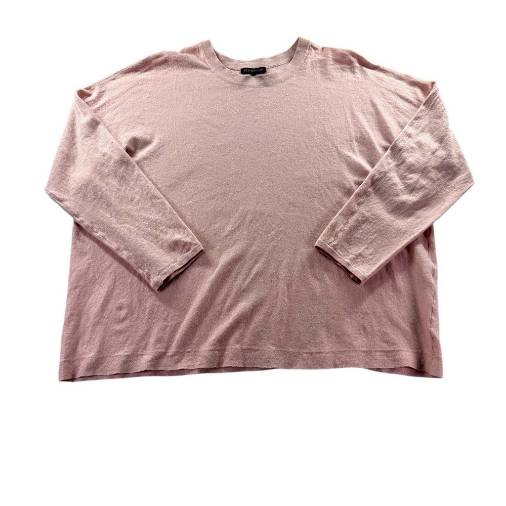 Eileen Fisher Linen Blend Slub Top Womens Size XL Pink 3/4 Sleeve Timeless Chic