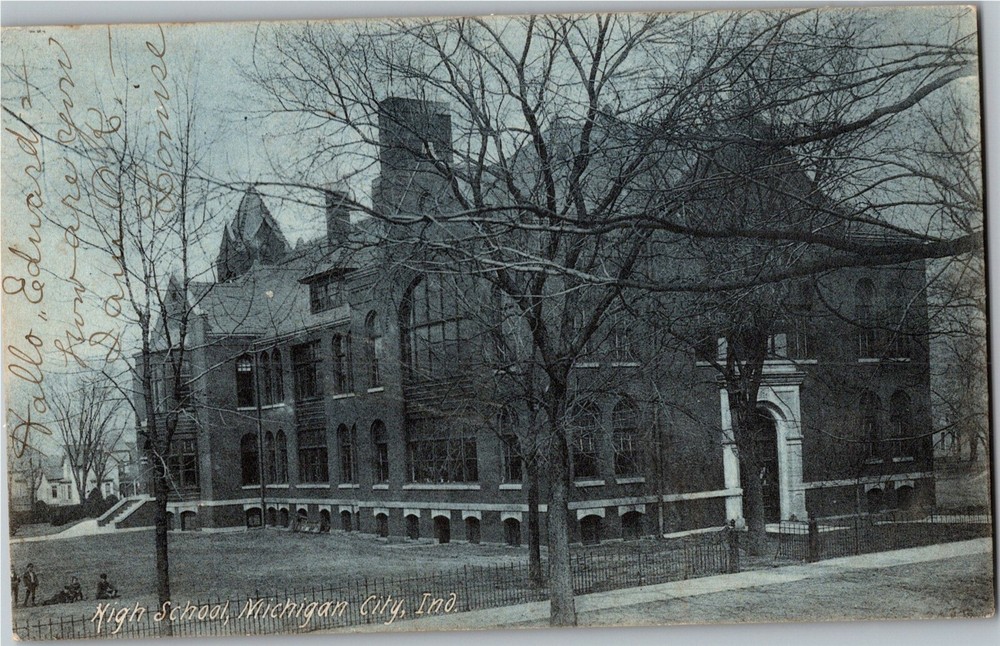View of High School, Michigan City IN c1907 Undivided Back Vintage Postcard B70