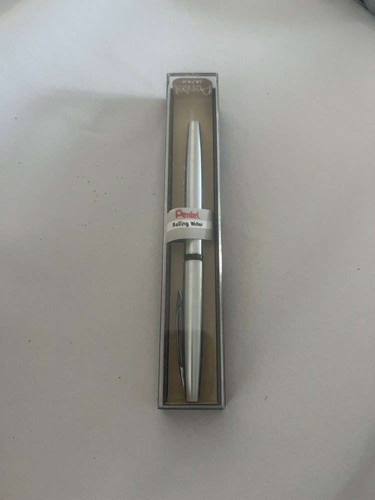 Vintage PENTEL Rolling Writer SILVER Rollerball Black Pen Japan