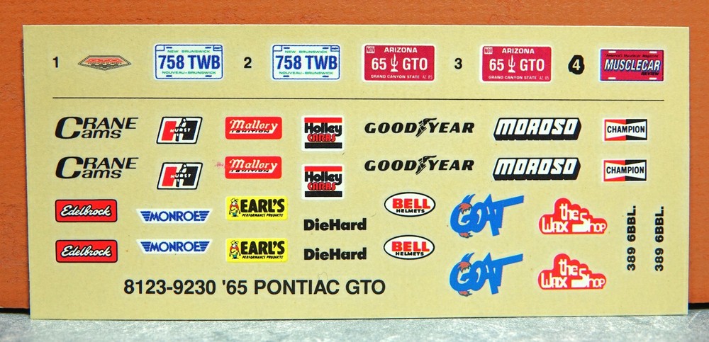 1/25 AMT ERTL '65 PONTIAC GTO DECAL SHEET