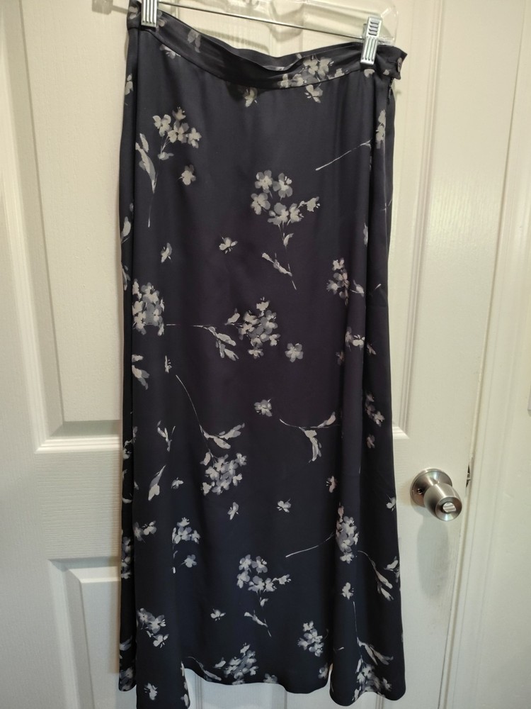 VTG Jones New York Women Floral Silk Chiffon Maxi Skirt Sz 6 Black Bias Cut 90s