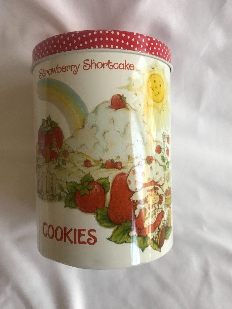 Vintage 1980s  Cheinco Strawberry Shortcake Metal Cookie Tin Container Lid Retro