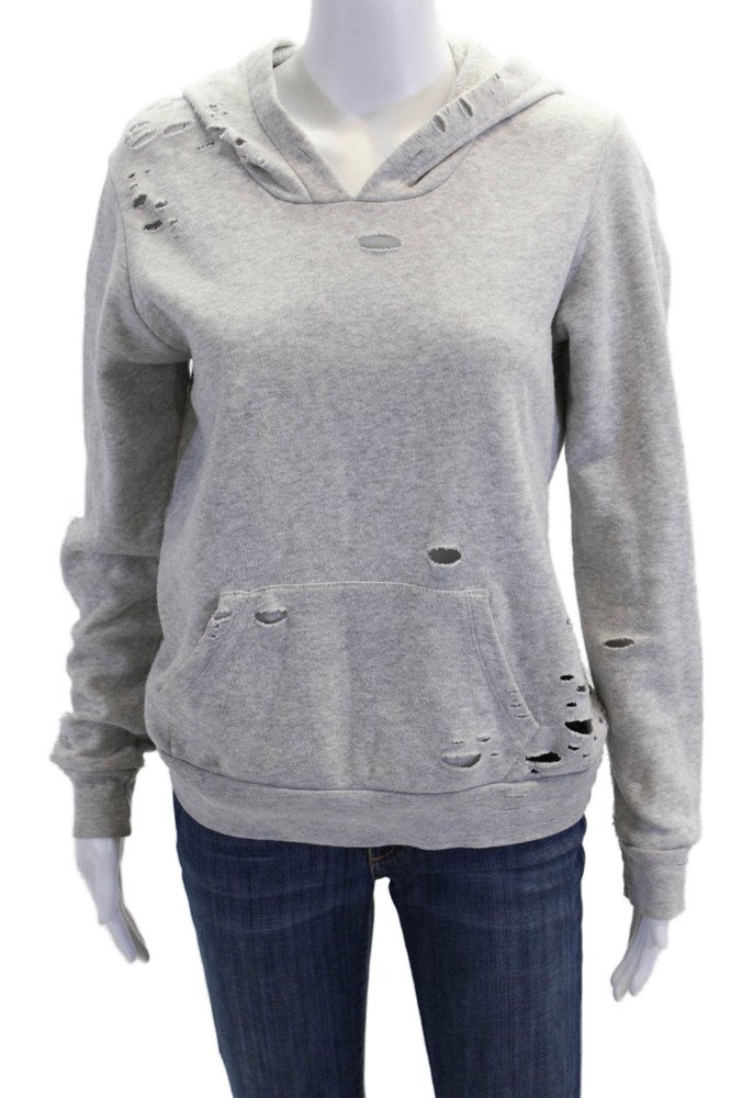 Alternative Womens Long Sleeves Distressed Hoodie Gray Cotton Size LargeFree Shipping in US $100+ Orders | $6.95 Orders Below
