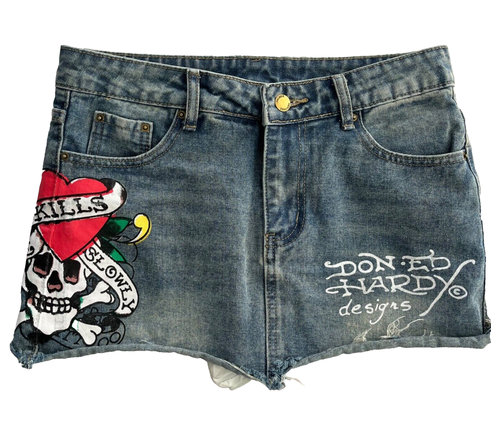 Vintage Y2K Ed Hardy Love Kills Slowly Mini Skirt Shorts Lining Size Medium