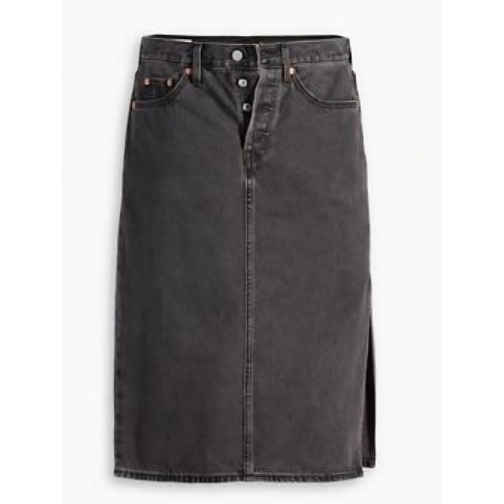 Levi's Denim Midi Skirt with Side Slit Women's Size 27 Washed Black - NEW