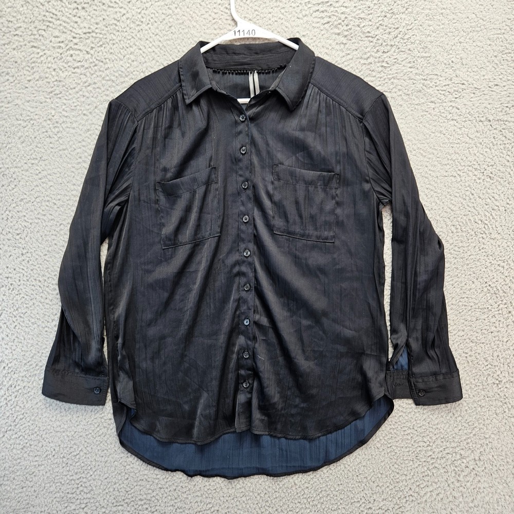 Anthropologie Blouse Womens Size Small Black Long Sleeve Button Up