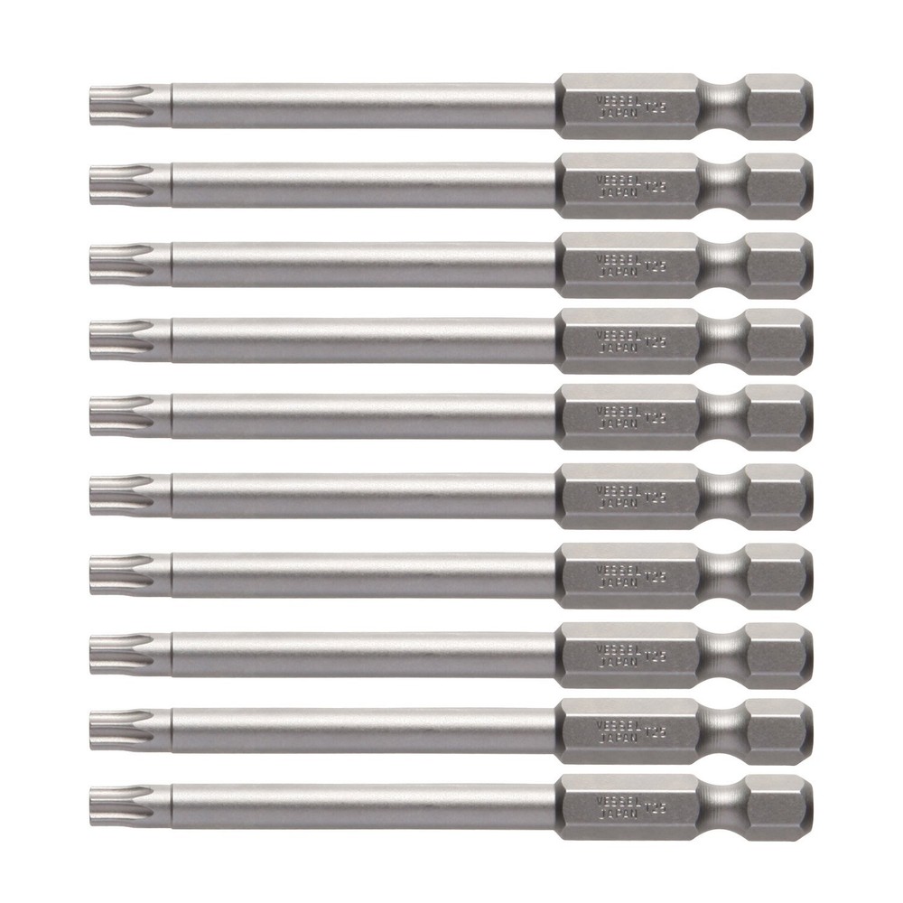 VESSEL 10-Piece T25 x 75mm Torx Bit Set with J Groove and Anti-Corrosion ZP Coating