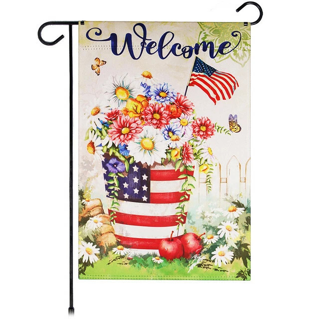 G128 Garden Flag Patriotic Decoration Welcome USA Flag Flower Pot 12