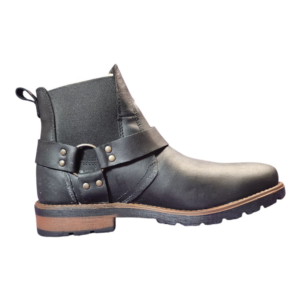 Men’s Black Harness Biker Boots Leather Ankle Boots w Strap and Stud Detail 8 us