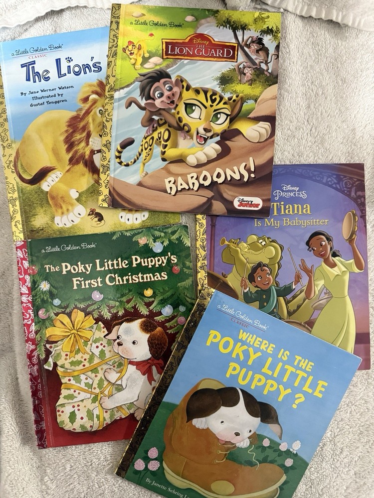 Little Golden Books Lot Poky Little Puppy Lion Guard Tiana Disney Kids Books