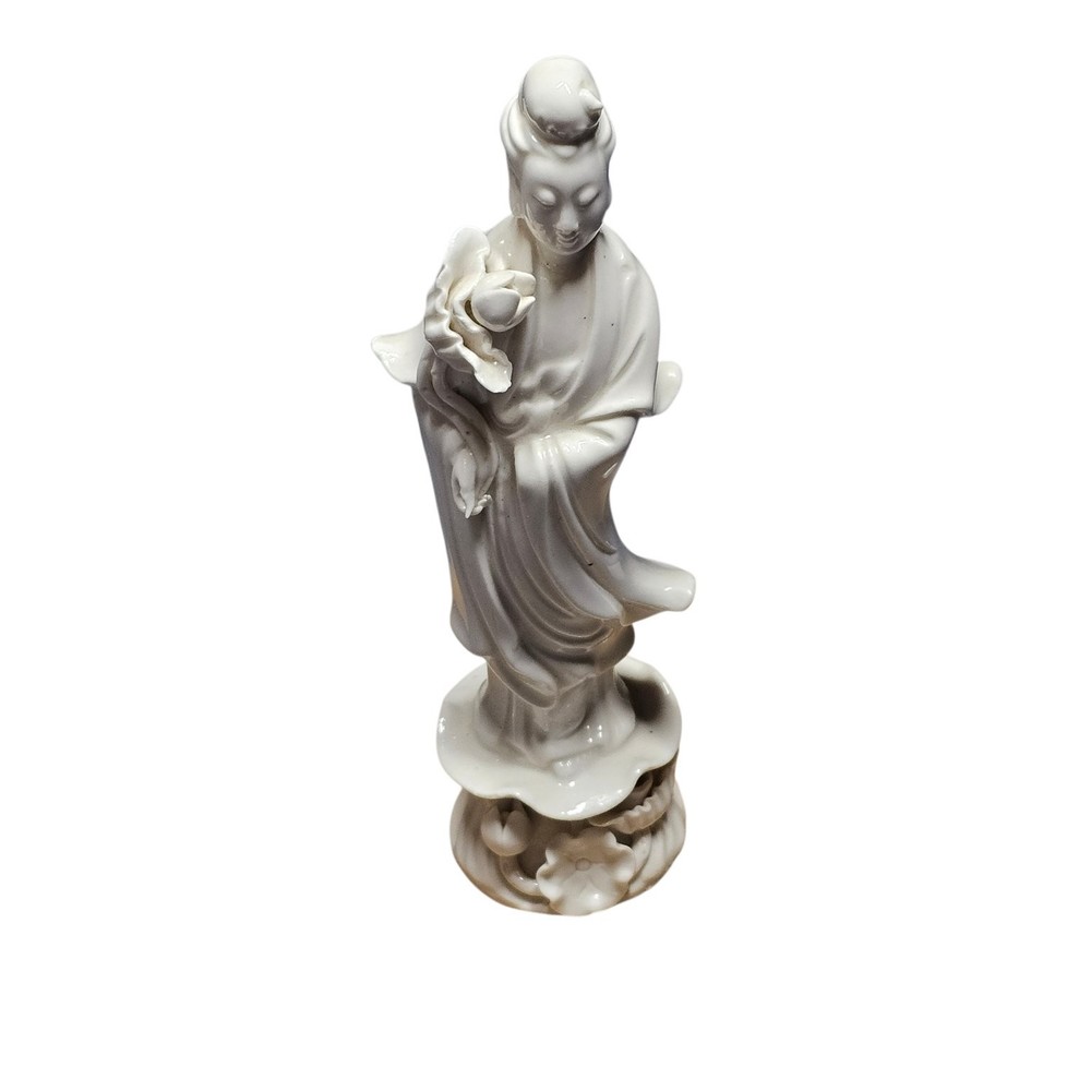 Vintage White Porcelain Asian Lady Figurine Floral Statue Decor