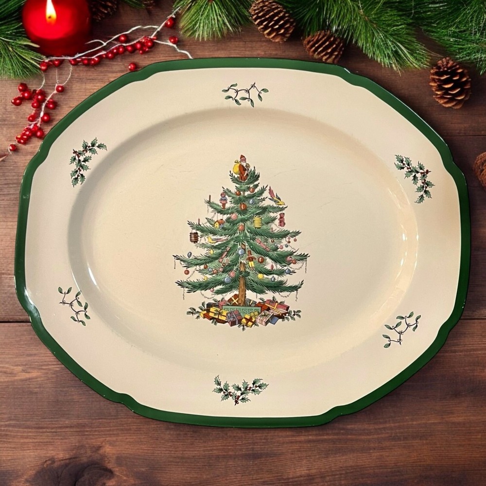 Vintage Spode Christmas Tree Large 16” x 13” Oval Serving Platter England S3324J