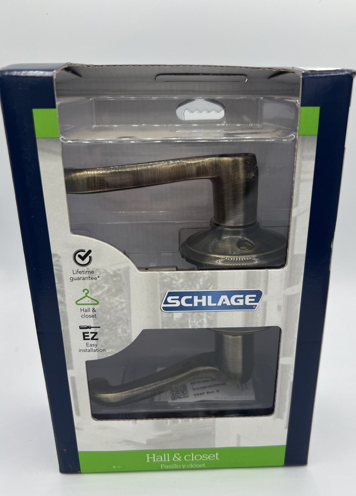 Schlage Flair Non-Locking Lever Handle in Antique Brass for Hall Closet Easy Installation