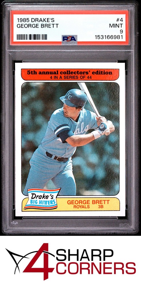 1985 Drake's #4 George Brett Royals Hof Psa 94SC breaks auction records weekly! Consign today!