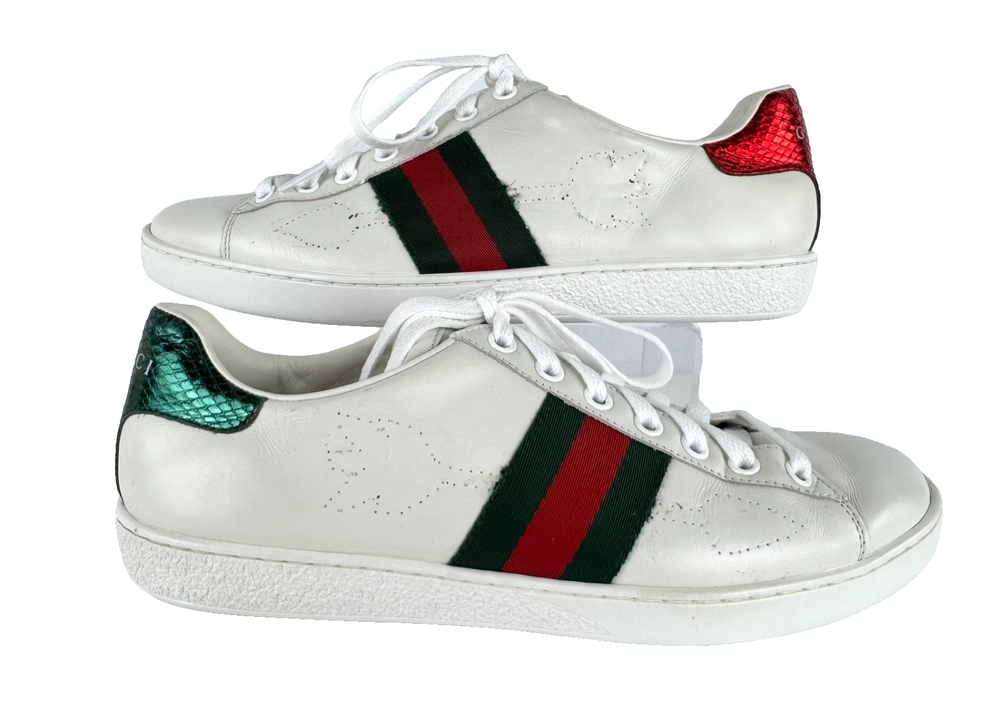 Gucci Women Ace White Leather Web Sneakers Size 6.5 US 36.5 EU Authentic