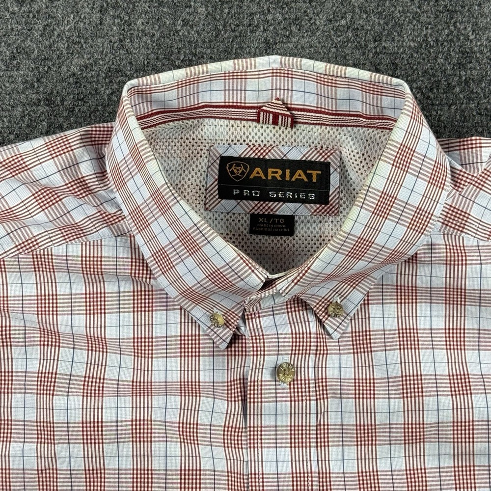 Ariat Pro Series Shirt Men XL Red/Blue Plaid Western Long Sleeve Button Up