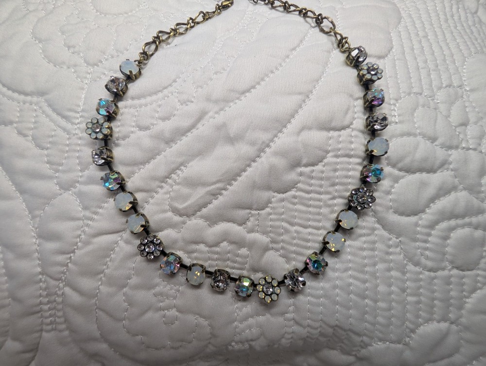 Sweet Romance Vintage Necklace Bronze Metal And Varied Crystals. Great Condition