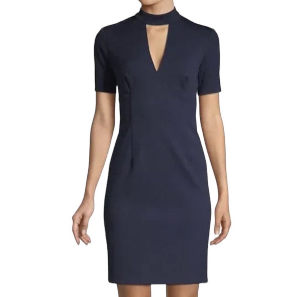 Trina Turk Women’s Camari Indigo Choker Neck Sheath Dress, Size 0 NEW with tags