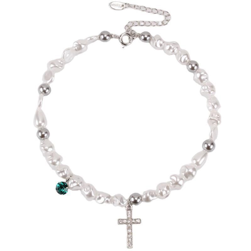 Imitation Irregular Pearls Beaded Chokers Crystal for Cross Pendant Necklace Jew