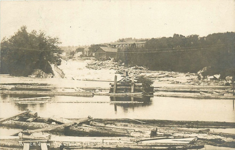 1910 Milltown Maine River View logging occupation Postcard RPPC 25-605