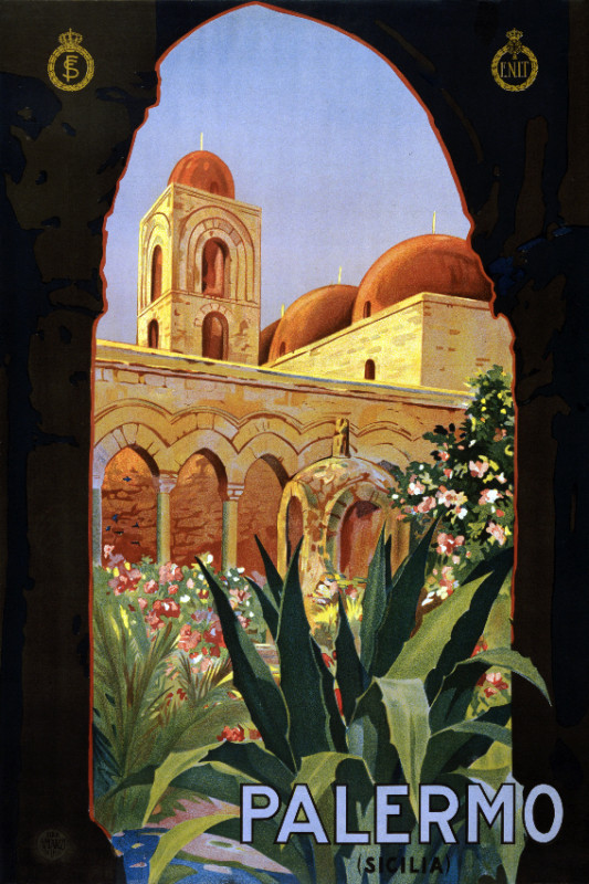 Vintage Italian Palermo Travel Poster for Home Wall Art Decor