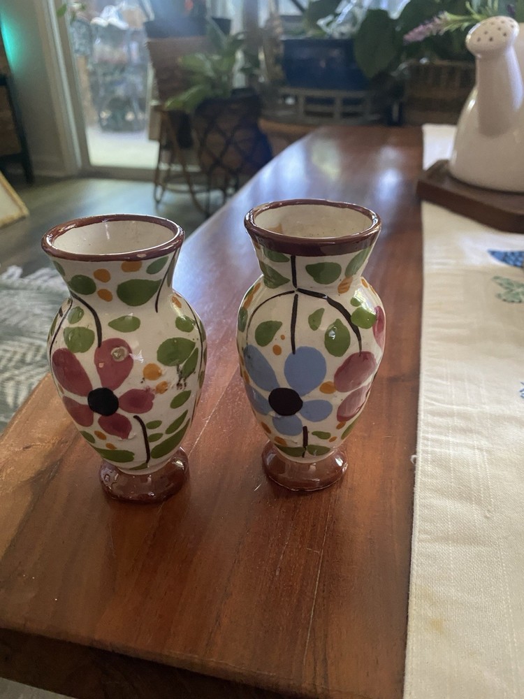 Vintage Lot Of 2 Small Pottery Vase Made in Italy    4