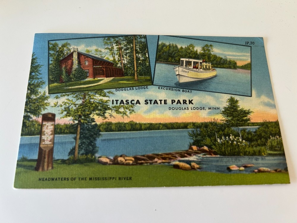 Itasca State Park Douglas Lodge Minnesota Excursion Boat Lake Itasca Postcard