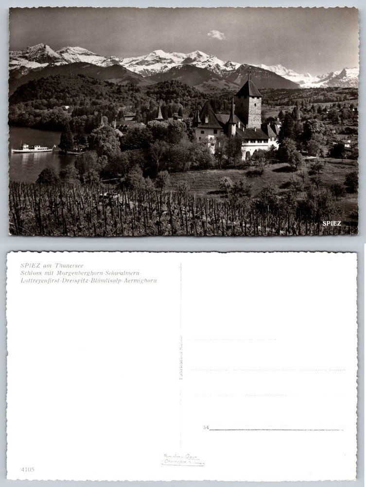 Spiez Castle Thunersee Switzerland RPPC Bernese Alps Vintage Postcard