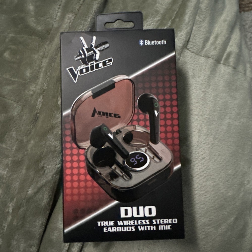 Bluetooth Voice Duo True Wireless Stereo Earbuds +Mic +LCD Screen +Case Black