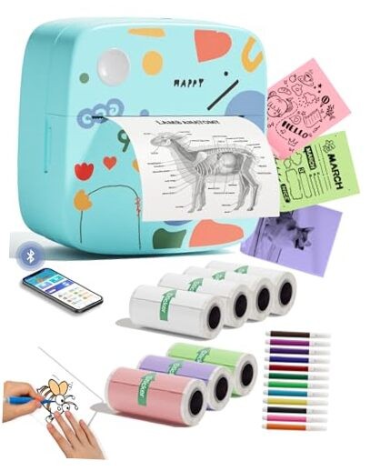 Mini Portable Sticker Printer Label Maker with 8 Rolls Paper