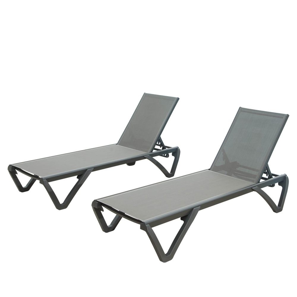 Outdoor Aluminum Chaise Lounge Set of 2 Adjustable Reclining Patio